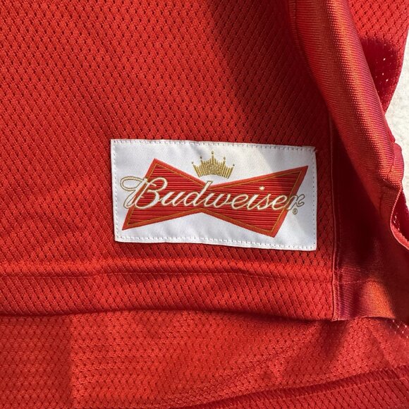 Budweiser Football Jersey 8th Man 08 Red White Stitched Large NFL - Picture 2 of 9